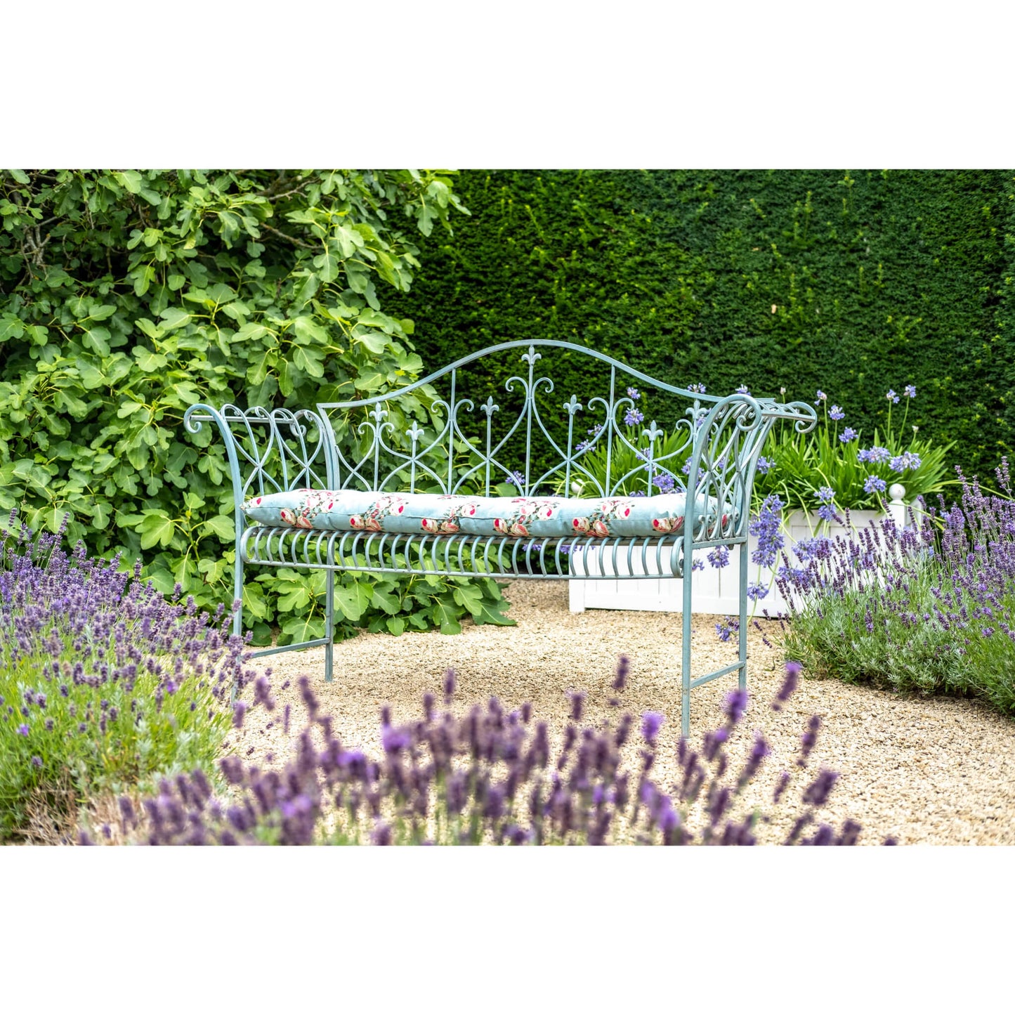 Vintage Wrought Iron Bench in Antique Blue by Ascalon