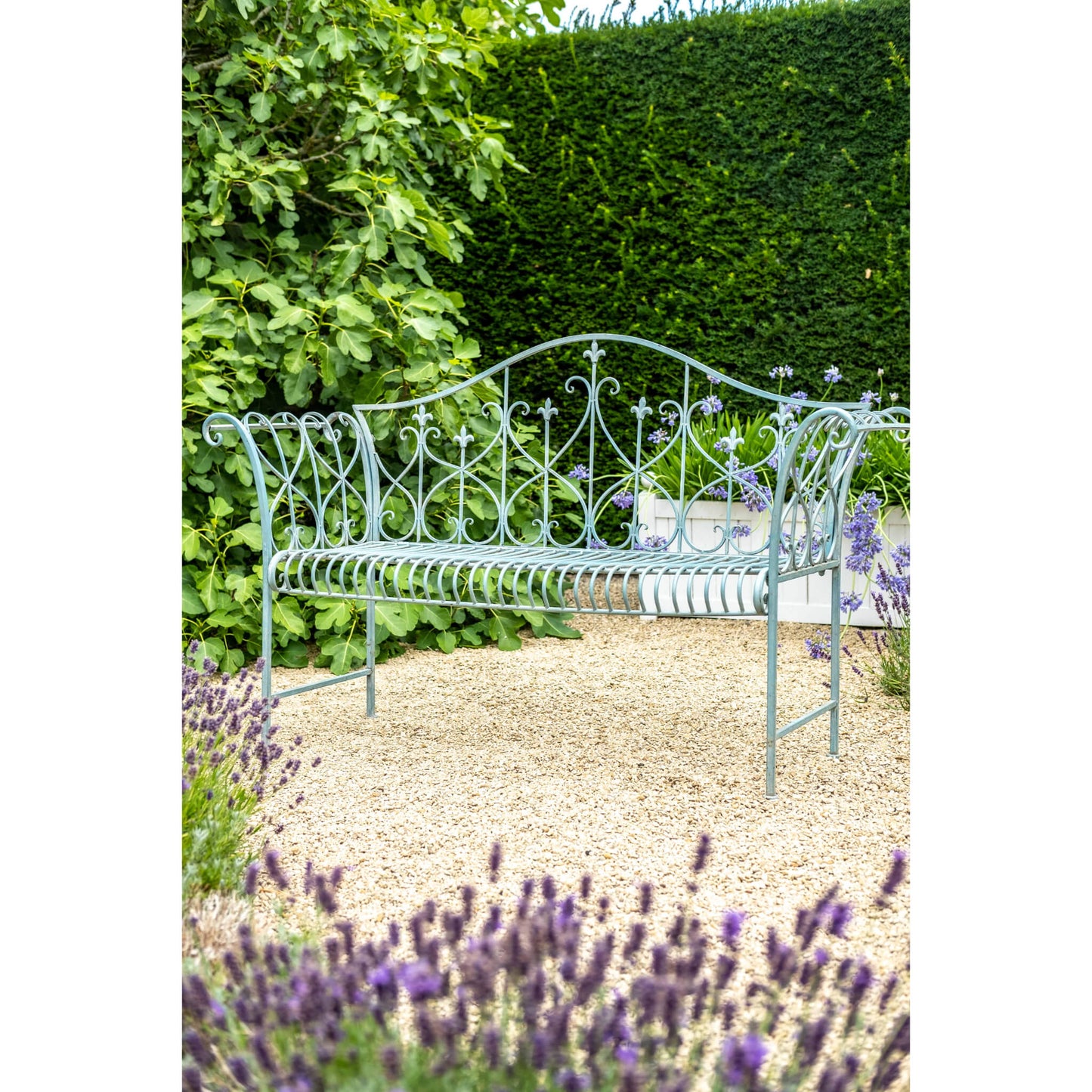 Vintage Wrought Iron Bench in Antique Blue by Ascalon