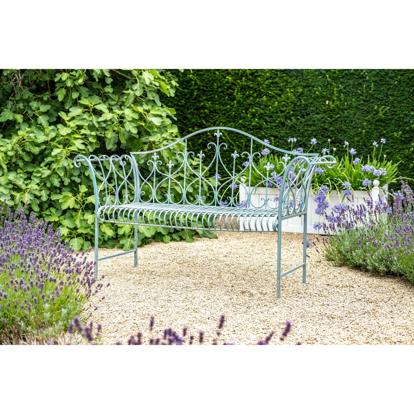 Vintage Wrought Iron Bench in Antique Blue by Ascalon