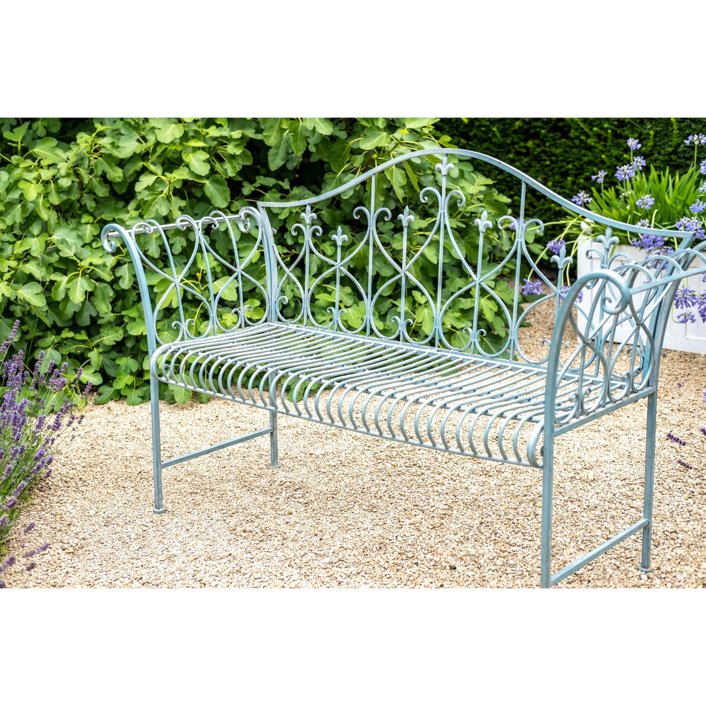 Vintage Wrought Iron Bench in Antique Blue by Ascalon