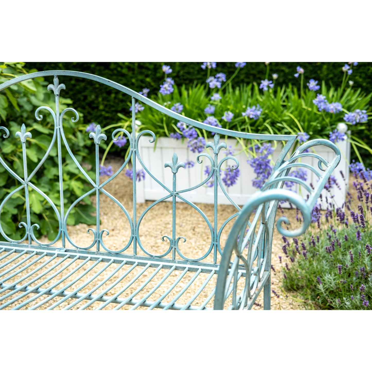 Vintage Wrought Iron Bench in Antique Blue by Ascalon