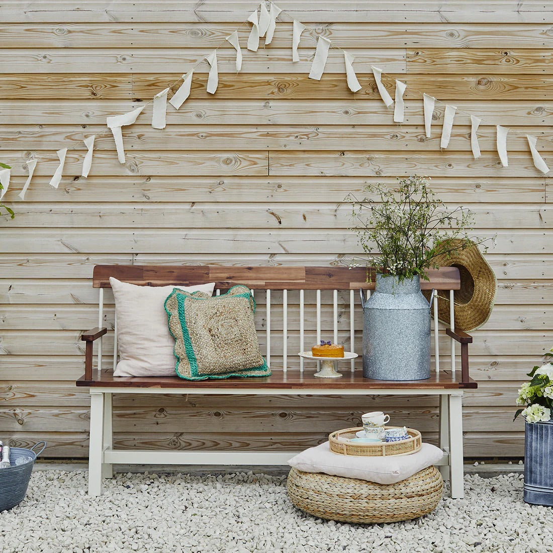Broadway Acacia Wood Cream Garden Bench by Ivyline