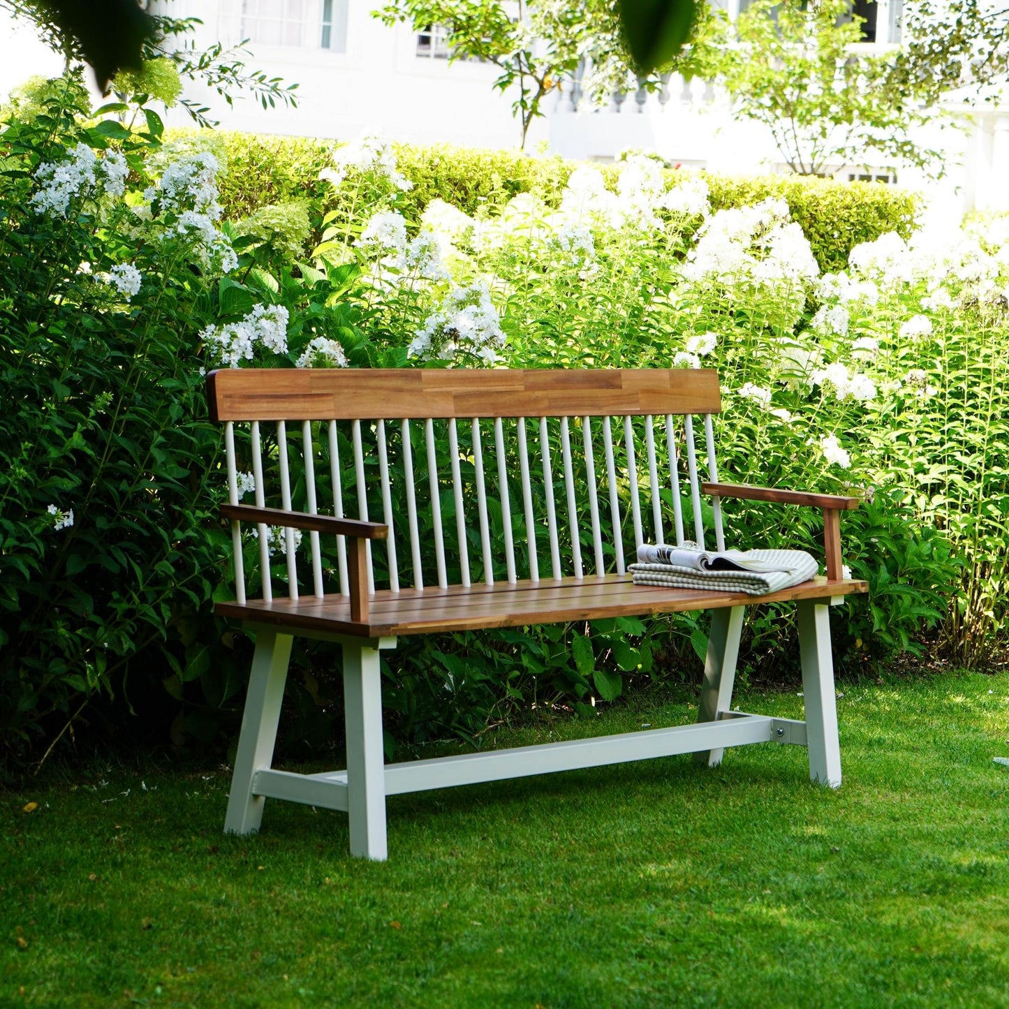 Broadway Acacia Wood Cream Garden Bench by Ivyline