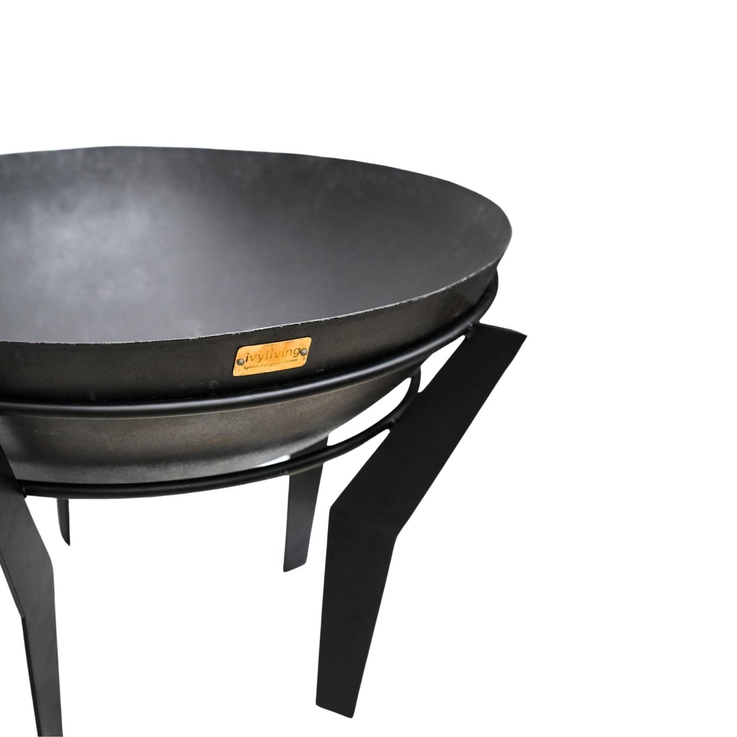 Metal Kendal Outdoor Fire Pit on Stand in Black by Ivyline