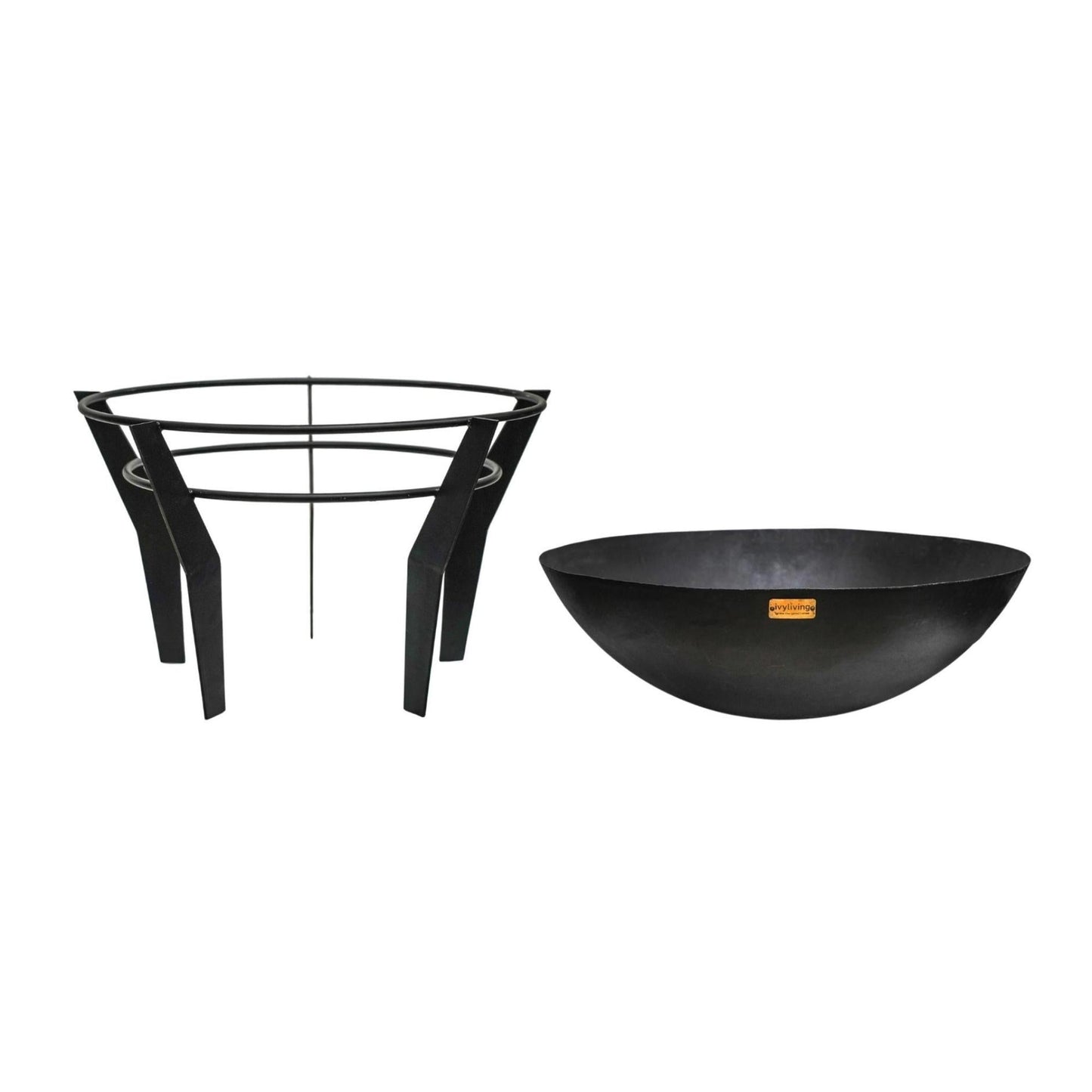 Metal Kendal Outdoor Fire Pit on Stand in Black by Ivyline