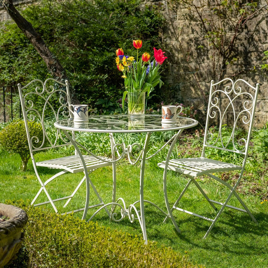 Cheltenham 3-Piece Bistro Set with Glass Top in Cream