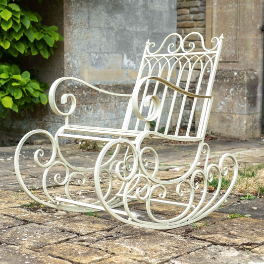 Gothic Wrought Iron Rocking Chair in Cream by Ascalon
