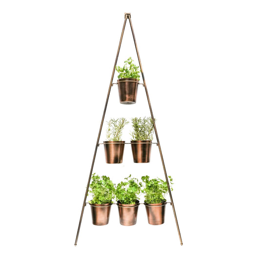 Outdoor Vertical Gold Metal Wall Plant Stand with Planters by Ivyline