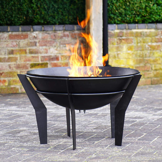 Metal Kendal Outdoor Fire Pit on Stand in Black by Ivyline